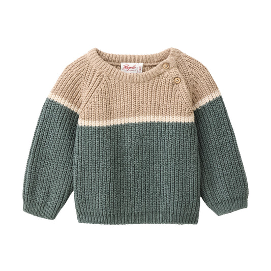 People wear organic Strick Pullover Blockstreifen beige/eukalyptus Bio-Bamwolle