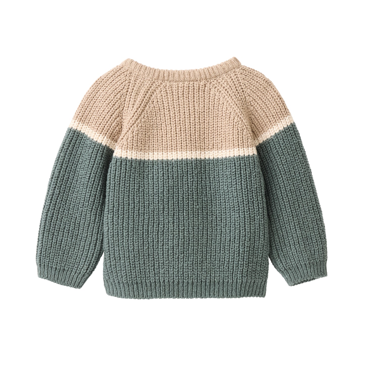 People wear organic Strick Pullover Blockstreifen beige/eukalyptus Bio-Bamwolle