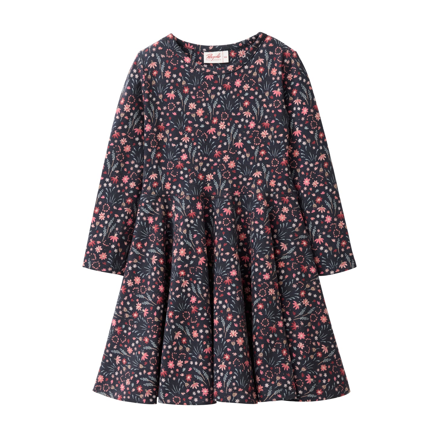 People wear organic langarm Kleid Blumen dunkelblau Bio-Baumwolle