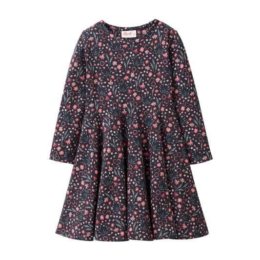 People wear organic langarm Kleid Blumen dunkelblau Bio-Baumwolle