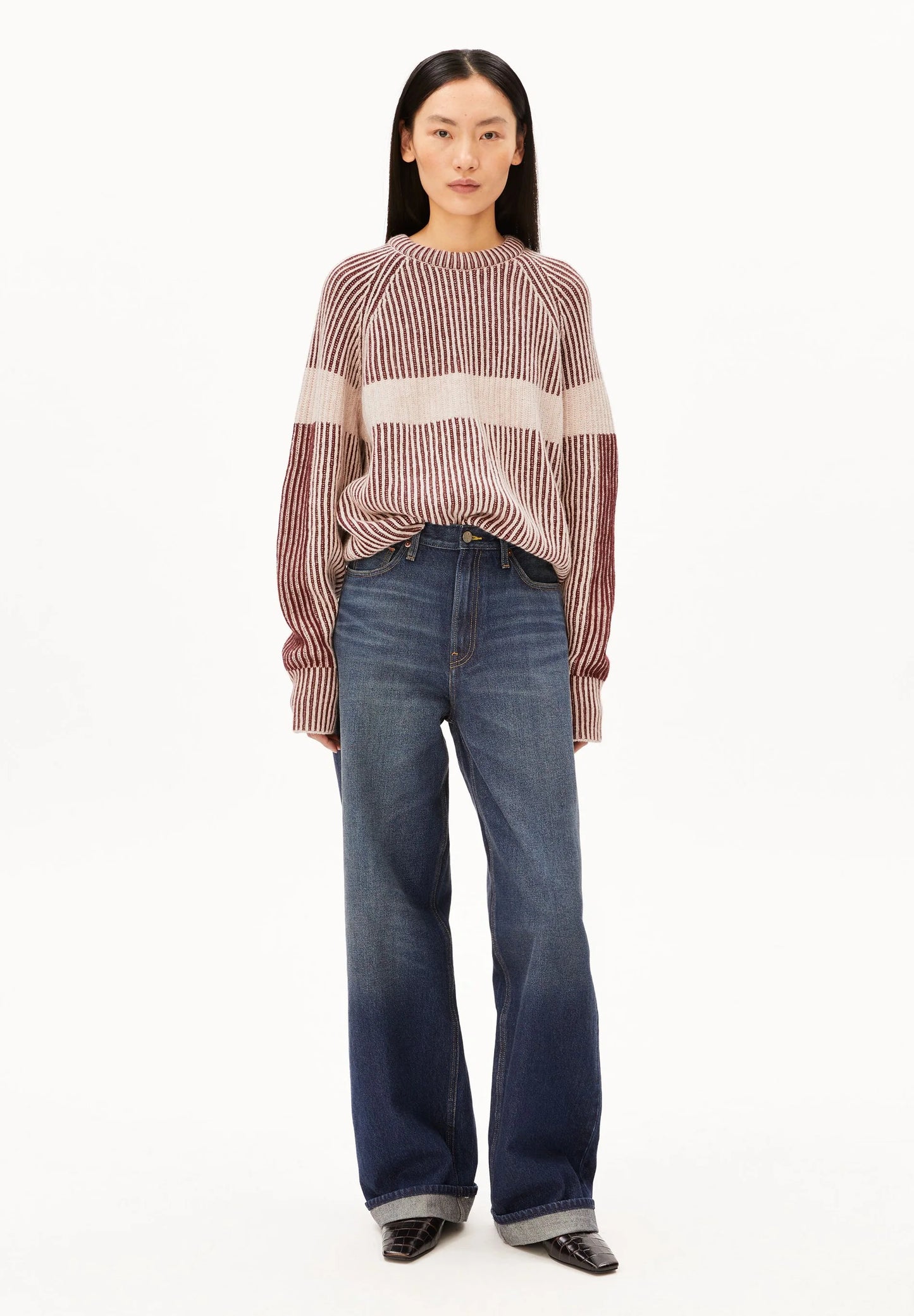 Armedangels Rippstrick Pullover mit Kunstwerk aus Bio-Wolle und Bio-Baumwolle