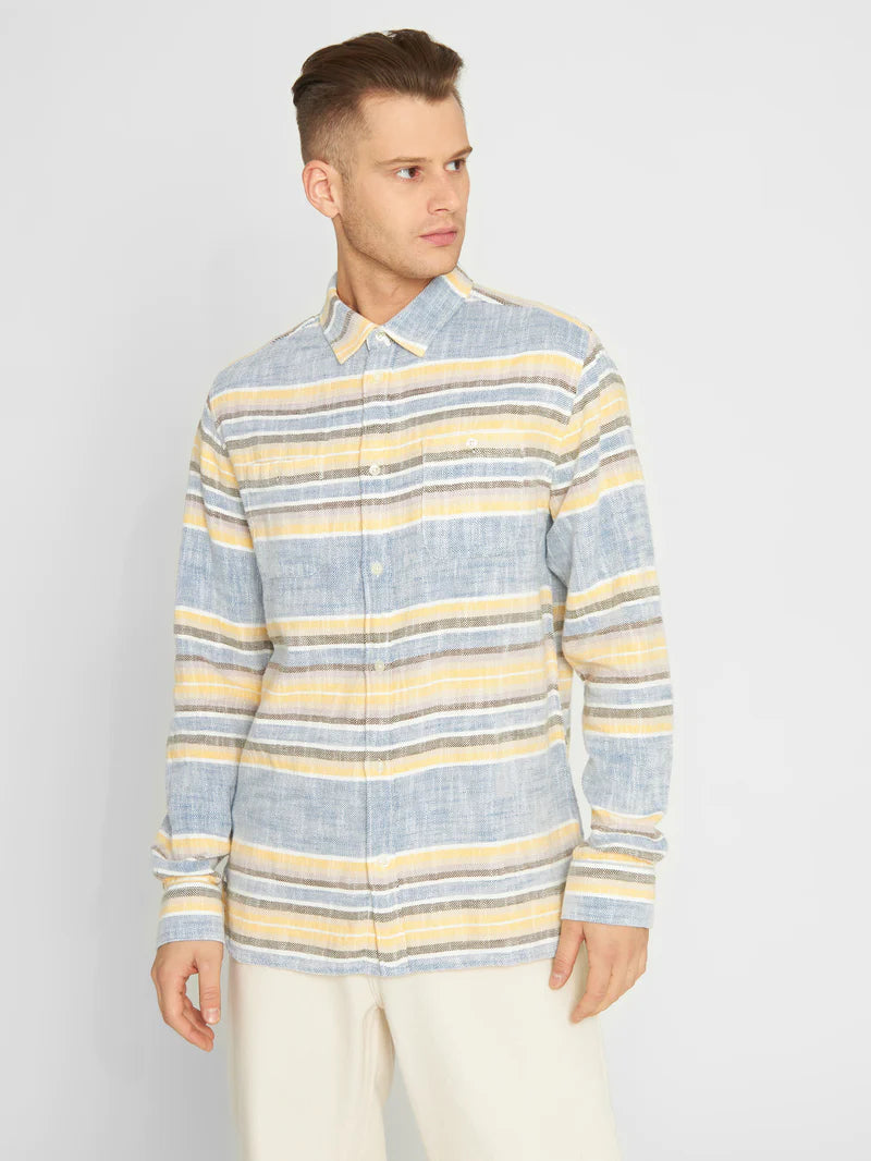 Knowledge Cotton Hemd Custom Fit horisontal striped