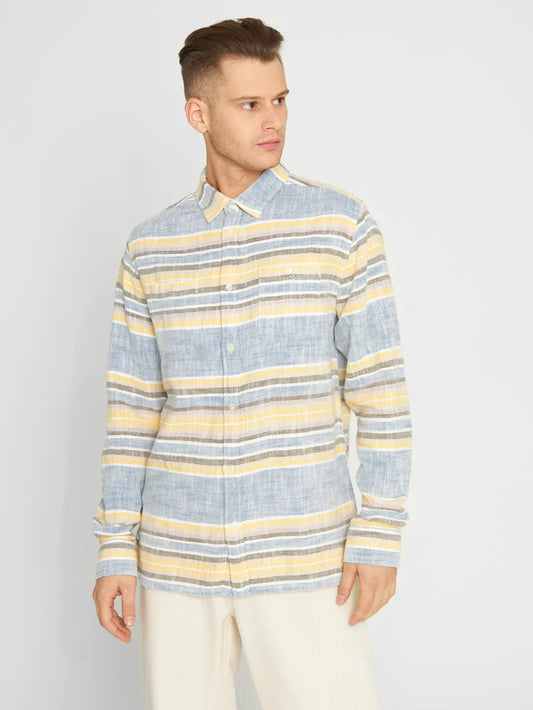 Knowledge Cotton Hemd Custom Fit horisontal striped