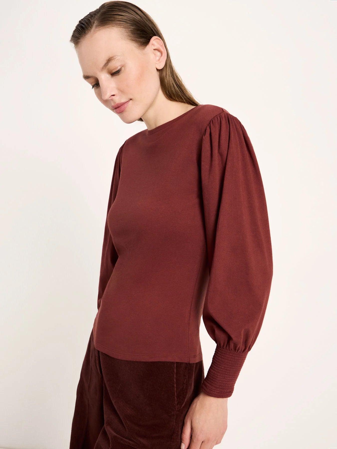 Lanius Shirt mit gerafftem Ärmel GOTS