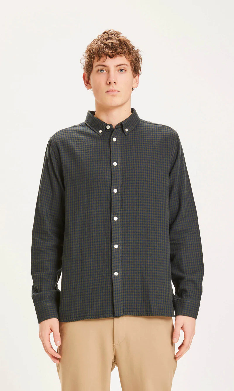 KnowledgeCotton Apparel Double layer checked custom fit shirt