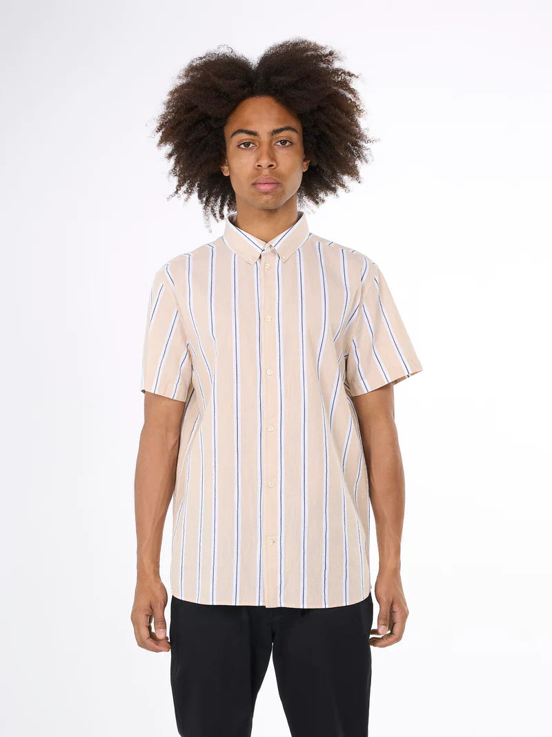 KnowledgeCotton Apparel Relaxed fit striped short sleeved cotton shirt